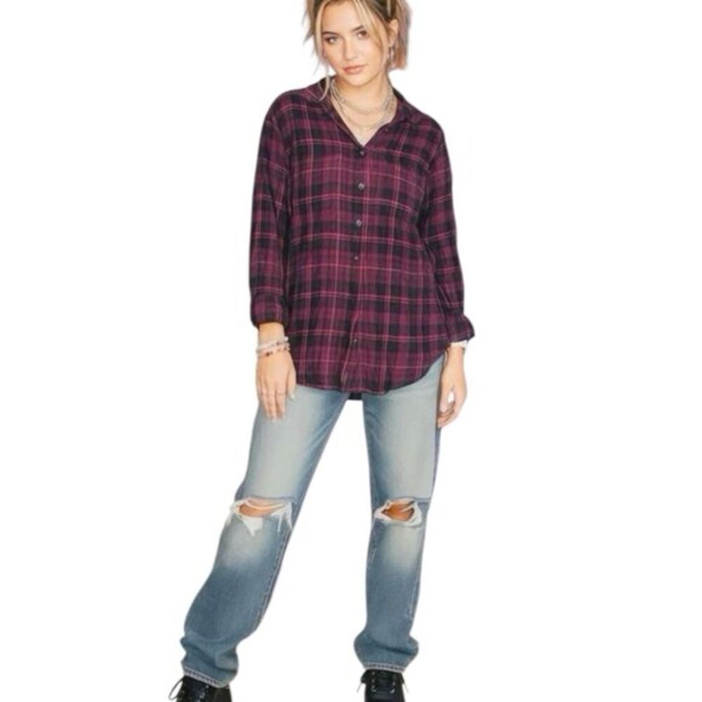 L.o.g.g. H&M Womens Button down Shirt Sz 8 Plaid Preppy Grunge Y2k 2000's Hiking